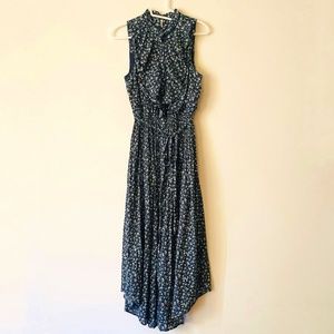 Free People XS Navy Slate Blue Floral Print Midi Dress